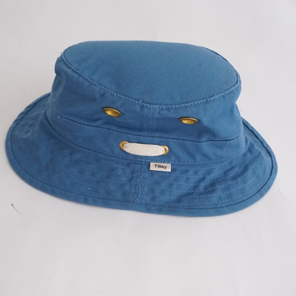 Tilley Blue Cotton Bucket Hat Wide Brim Outdoor Sun Cap Size 7 1/4